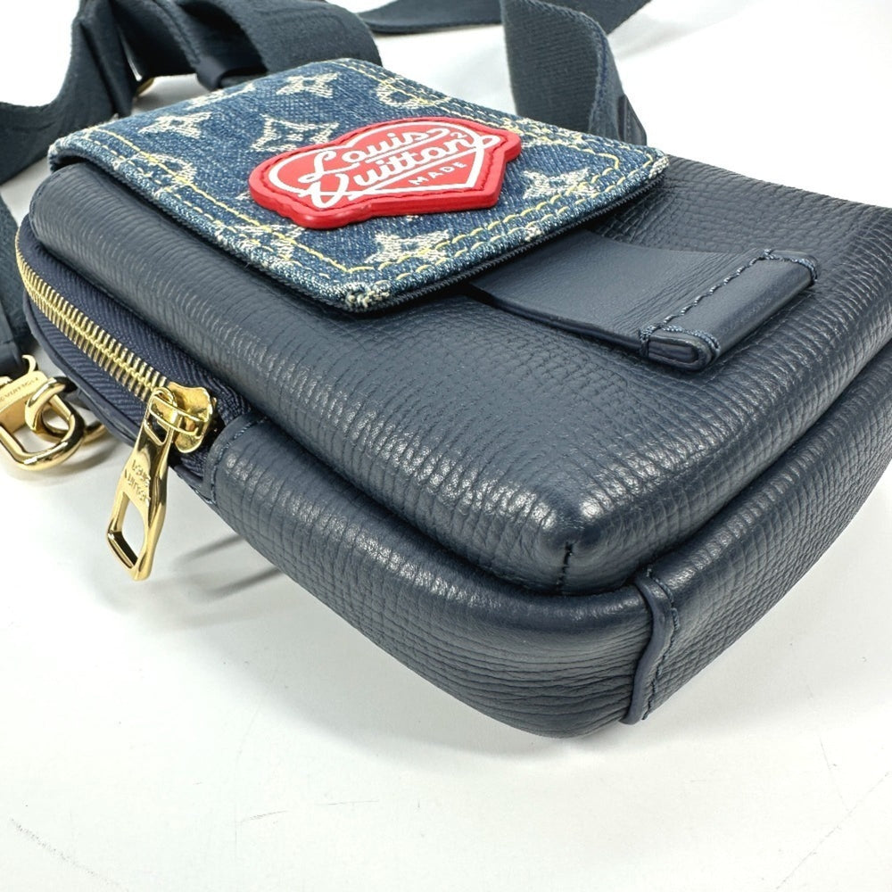 LOUIS VUITTON M81060 Monogram Denim NIGO Collaboration Double Phone Pouch Bag Pochette Crossbody Shoulder Leather Men's Women's Blue — Like New