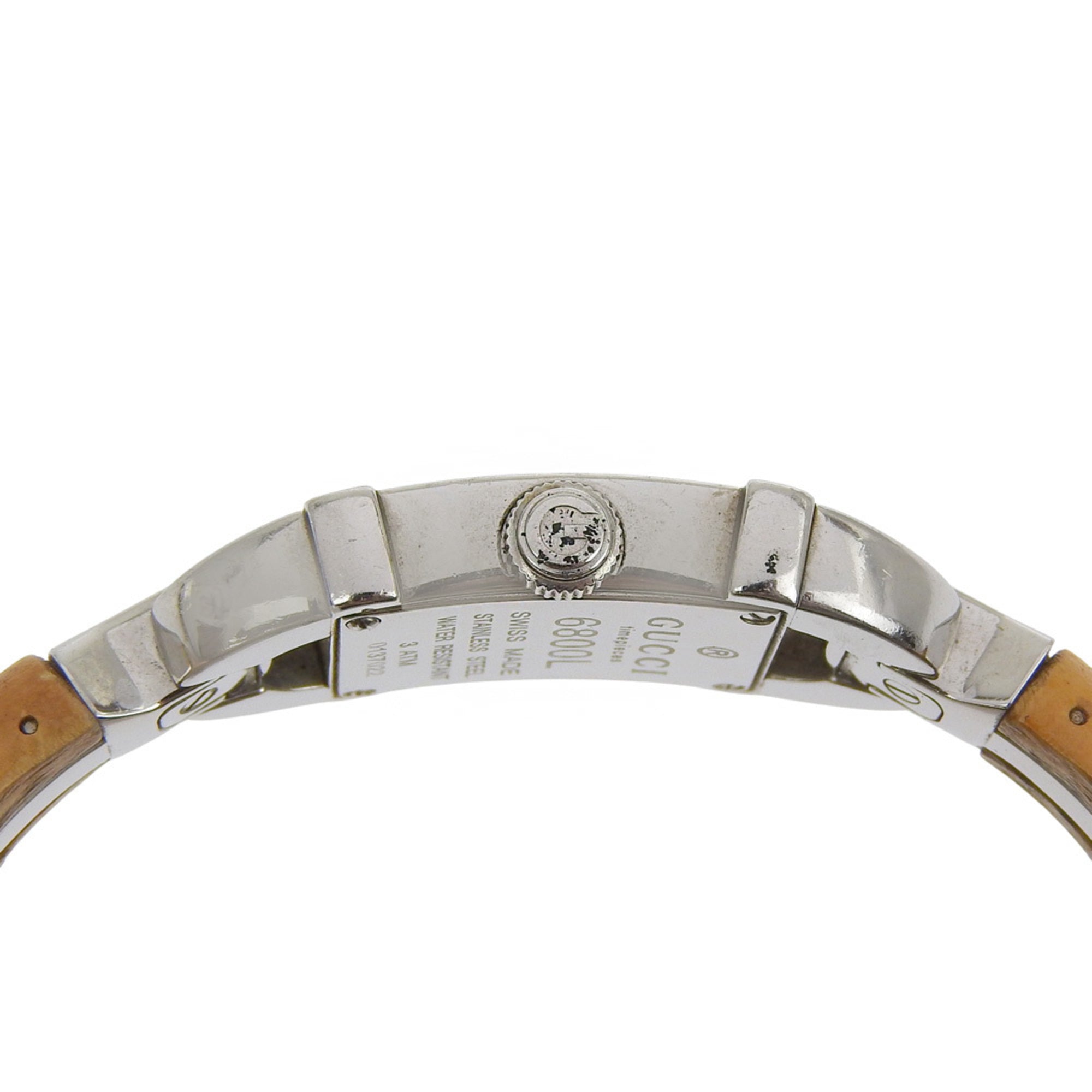 Gucci 6800L Stainless Steel and Bamboo Quartz Watch with Analog Display White Dial for Women — Good