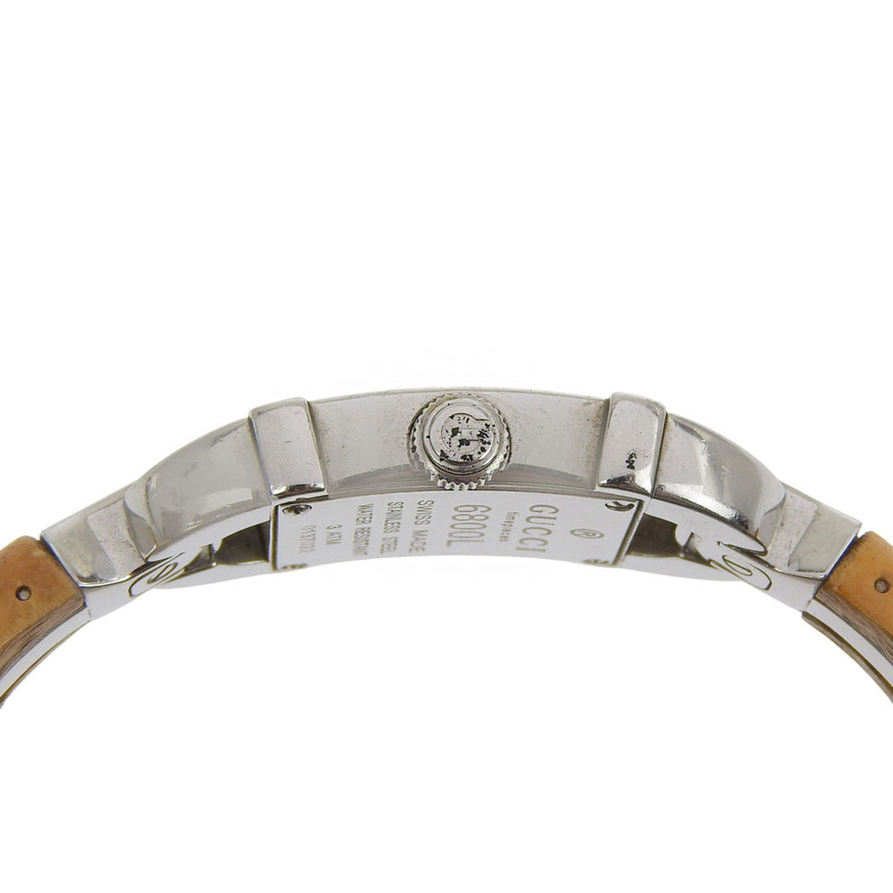 Gucci 6800L Stainless Steel and Bamboo Quartz Watch with Analog Display White Dial for Women — Good