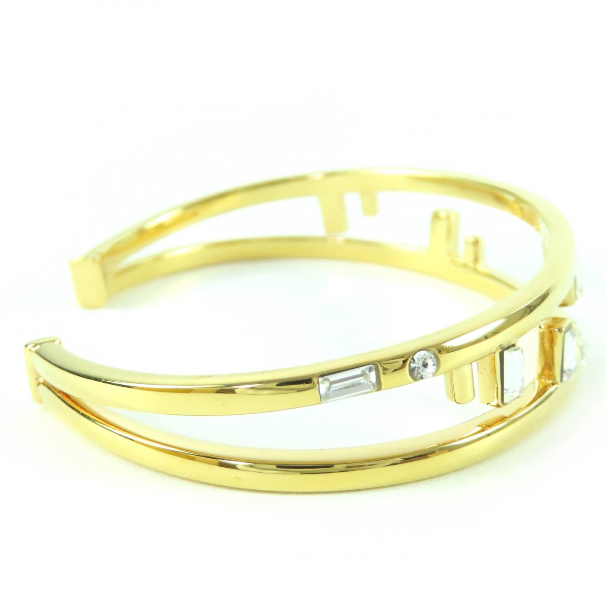 FENDI First FF motif rhinestone bangle bracelet, size M, gold, with box, made in Italy, women's — Like New