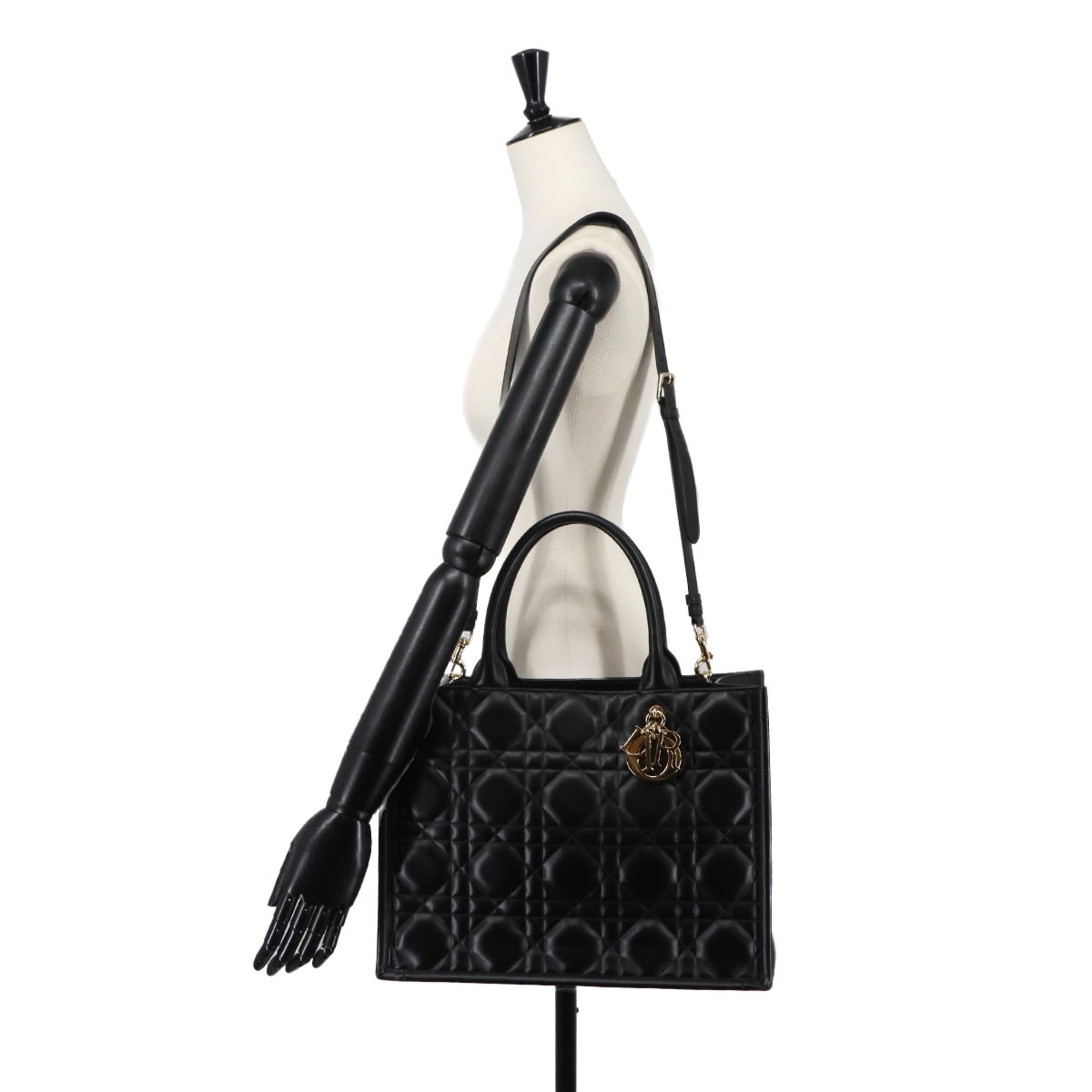 Christian Dior Book Tote Bag Medium - Macro Cannage 2-way Shoulder Handbag Leather Black M1324OWHP — Like New