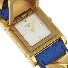 Hermes Medor watch, gold plated x leather, 1994 model, quartz, analog, white dial, women's — Good