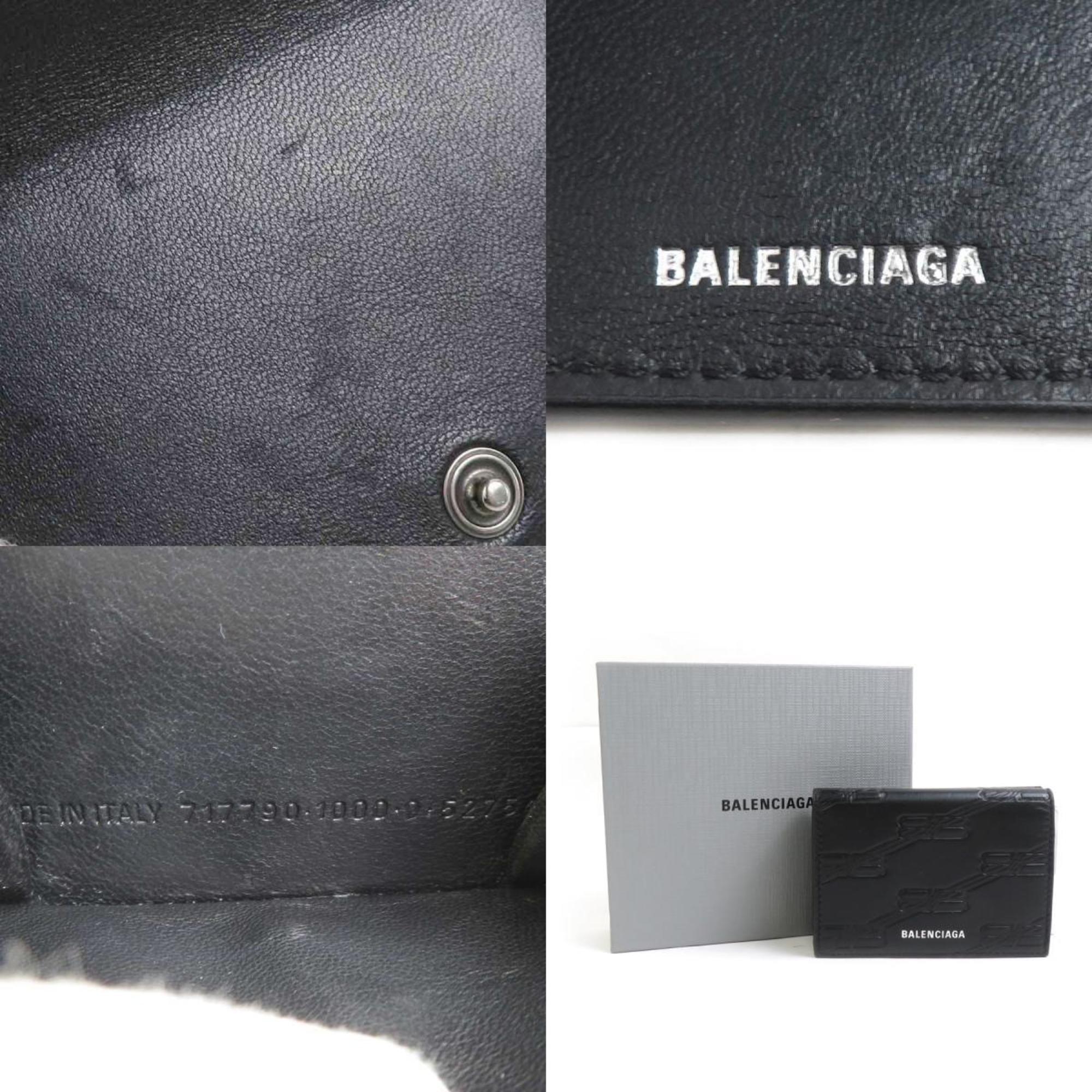BALENCIAGA Tri-fold Wallet Leather Black Men's Women's h30982k