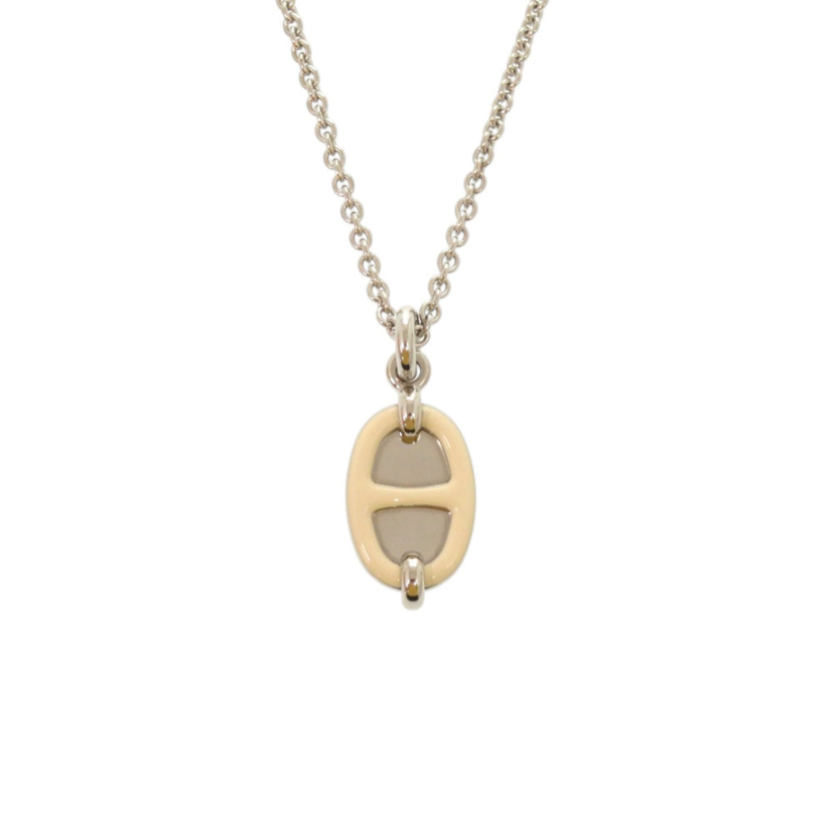 Unused Hermès Mini Maillon PM Pendant H100053FPD3, White Crème Metal Necklace, 1484HERMES — New - Store Return