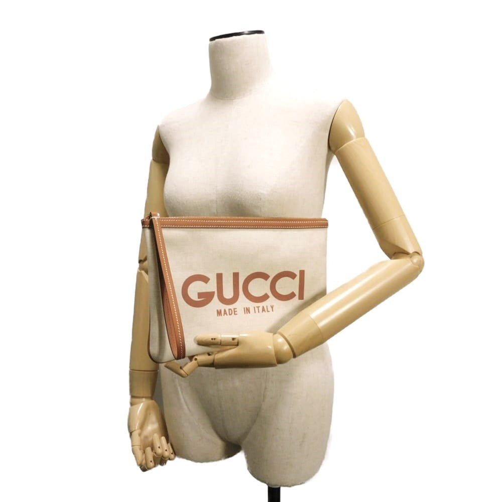 Gucci GUCCI Clutch Bag Logo Print Pouch Canvas Brown GG Supreme Cotton Linen Natural 777165 FACUL 8451 Men's Women's — Like New