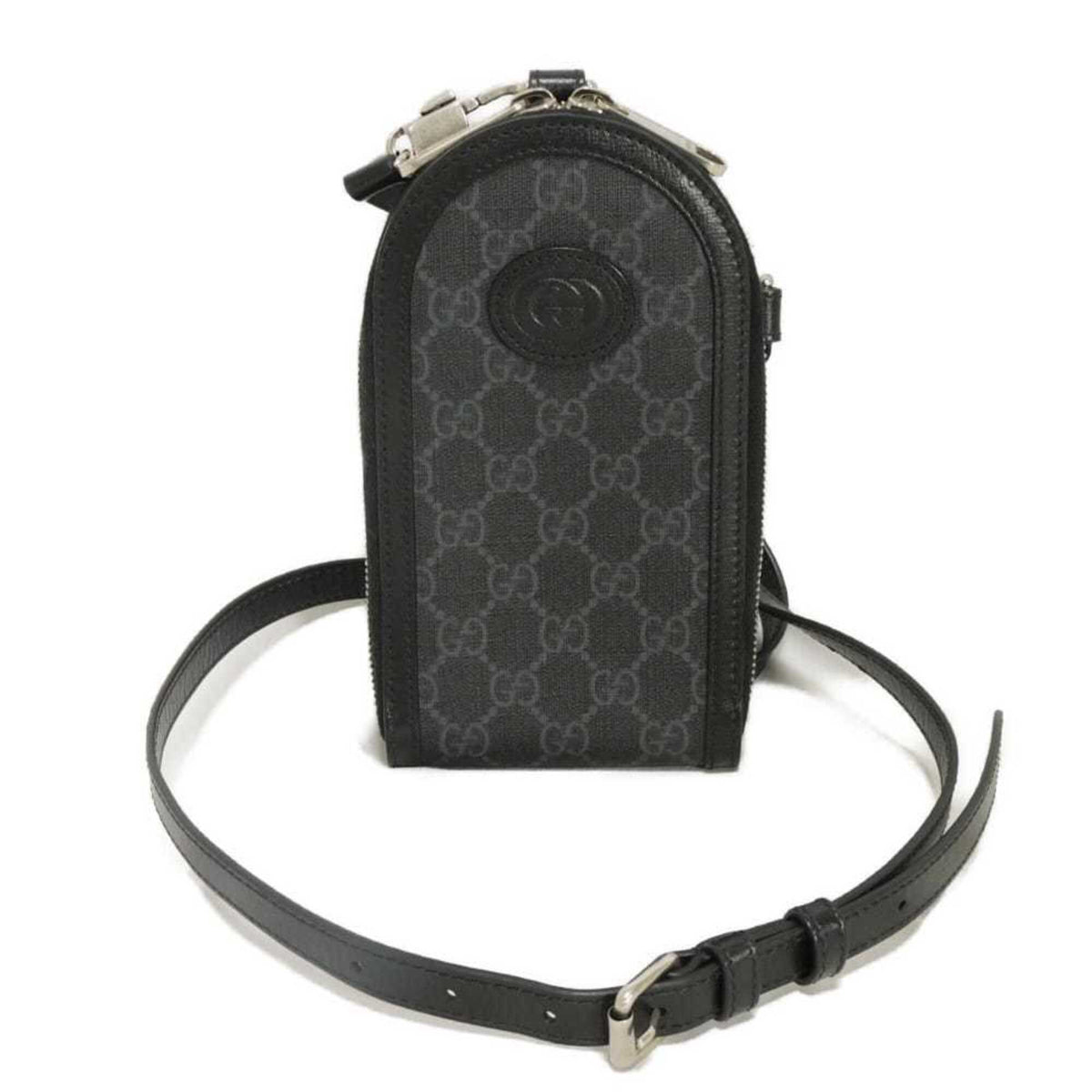 Gucci GG Supreme Shoulder Bag with Phone Holder, Double G Design, 2-Way, Interlocking G, Black, 724357 92TCF 1000, Men's/Women's — Like New