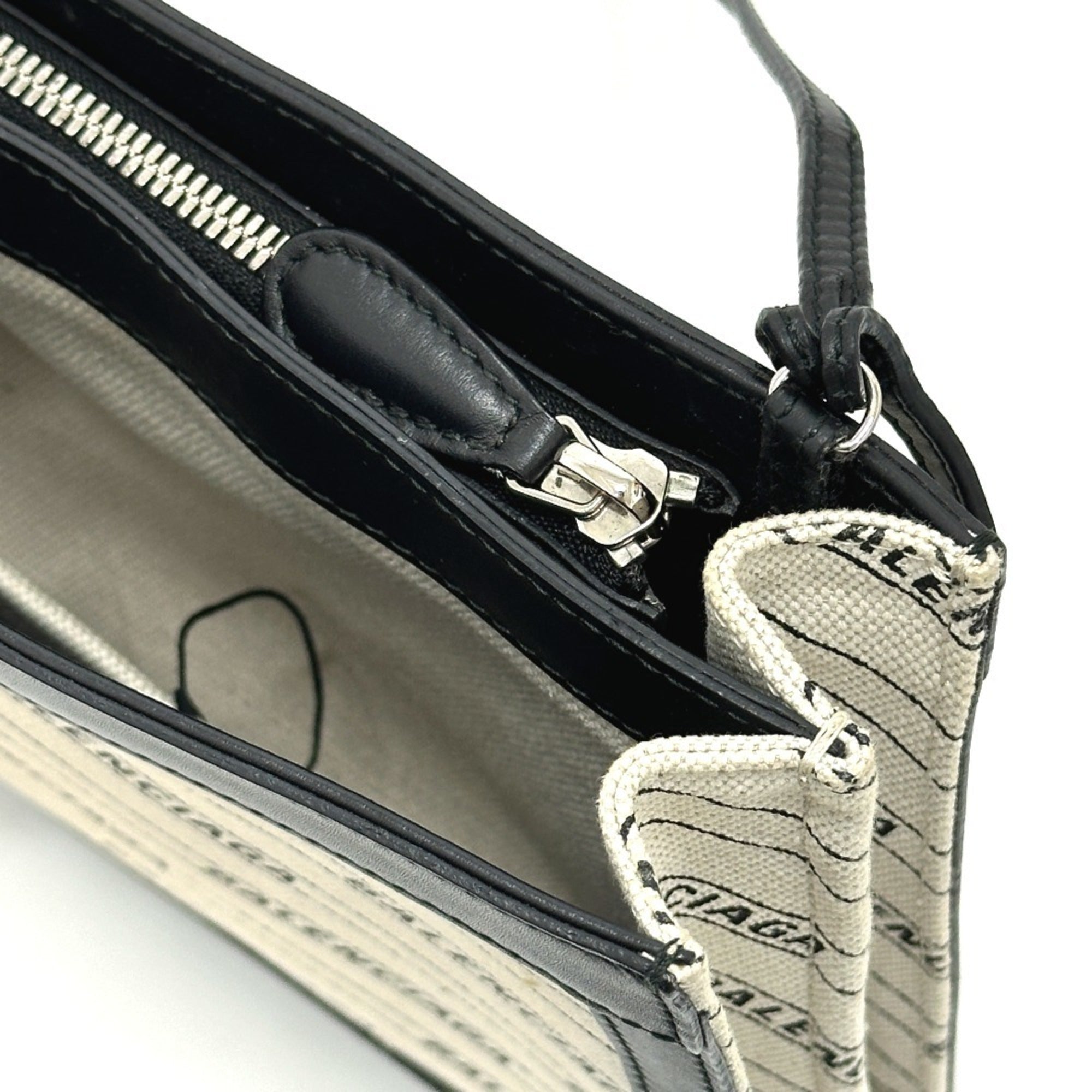 BALENCIAGA 528147 All-over print pochette bag, crossbody, shoulder leather, canvas, women's, white x black, like new — Like New