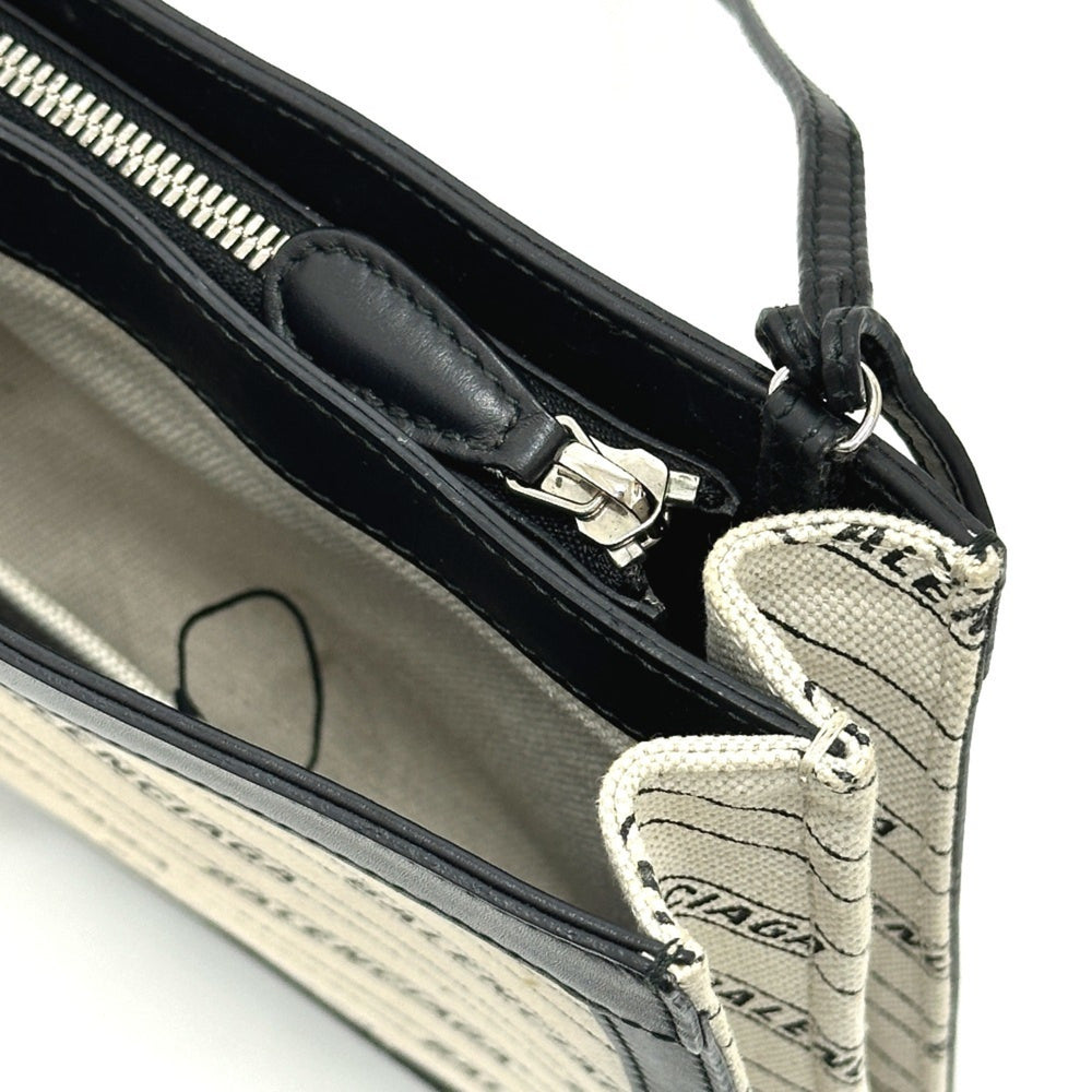 BALENCIAGA 528147 All-over print pochette bag, crossbody, shoulder leather, canvas, women's, white x black, like new — Like New