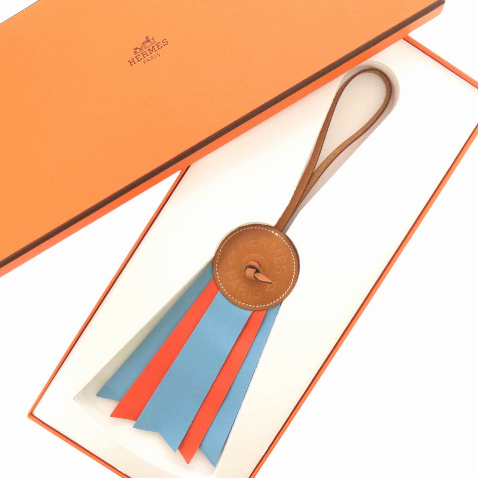 Unused Hermes Paddock Flott Accessory Bag Charm 064271CABE Strap Leather Blue Atoll Brown Orange 0258HERMES — New - Store Return