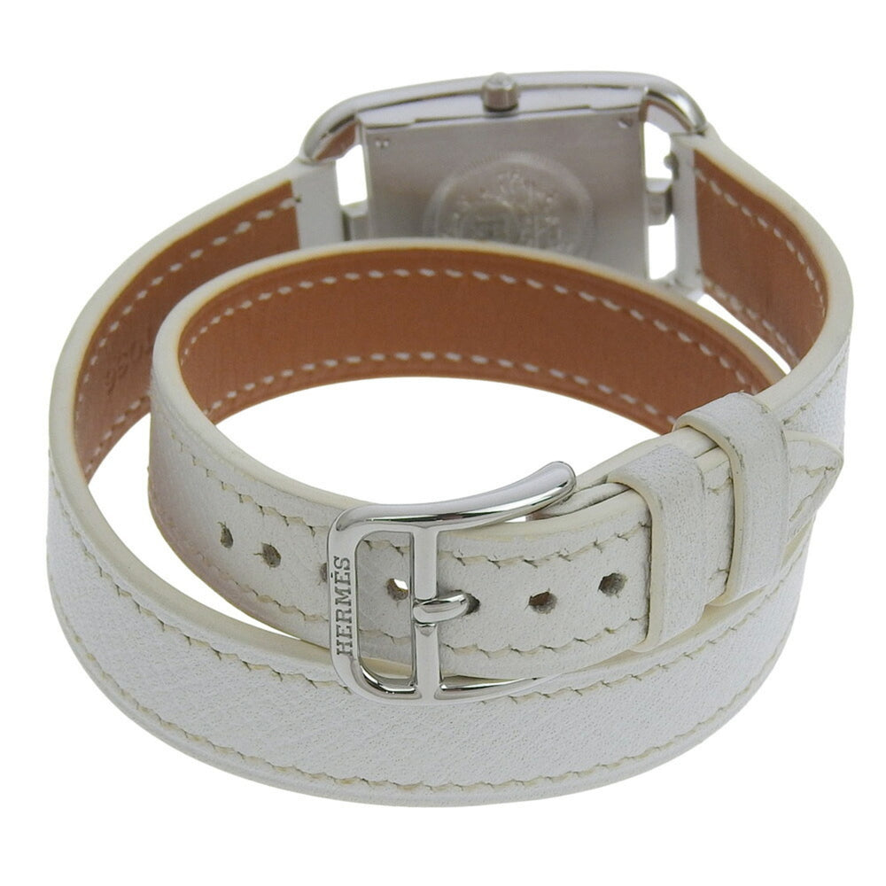 Like new Hermès Cape Cod CC1 210, □R stamped, white dial, stainless steel/leather, 33mm x 23mm, quartz movement, women's watch — Like New