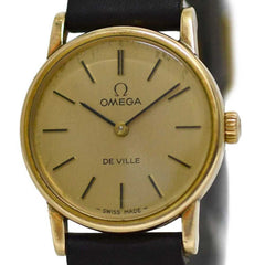 Omega De Ville Watch f-25030 Gold Black Women's SS Leather Manual Winding OMEGA Dial Analog Stainless Steel — Good