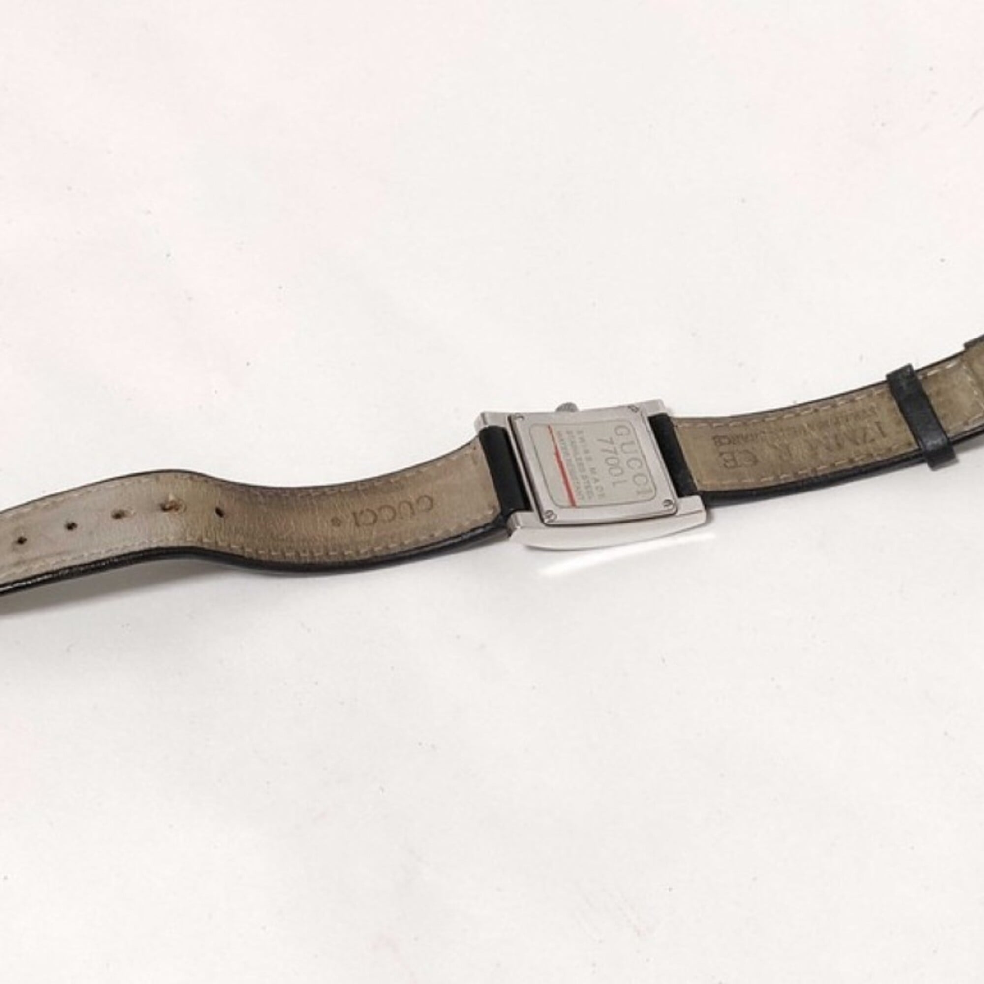 GUCCI Watch 7700L Black Silver Stainless Steel Leather Women's Analog Square — Good