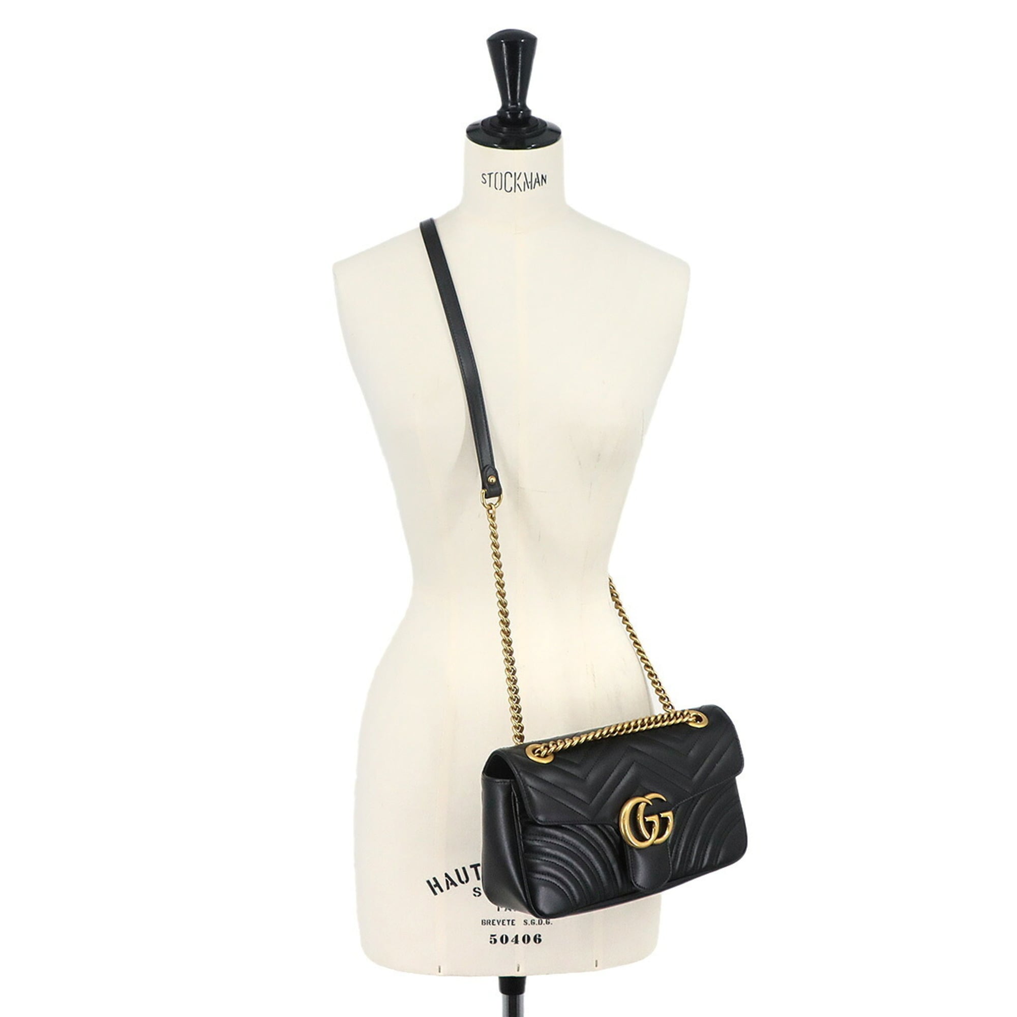 Gucci GG Marmont Shoulder Handbag, Leather, Black, 443497, Gold Hardware, Small Bag — New - Store Return