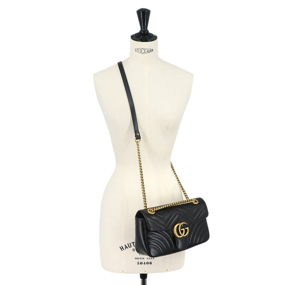 Gucci GG Marmont Shoulder Handbag, Leather, Black, 443497, Gold Hardware, Small Bag — New - Store Return