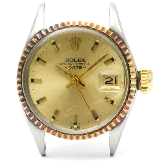 ROLEX Oyster Perpetual Date 6517 18K Gold Steel Ladies Watch Vintage Head Only