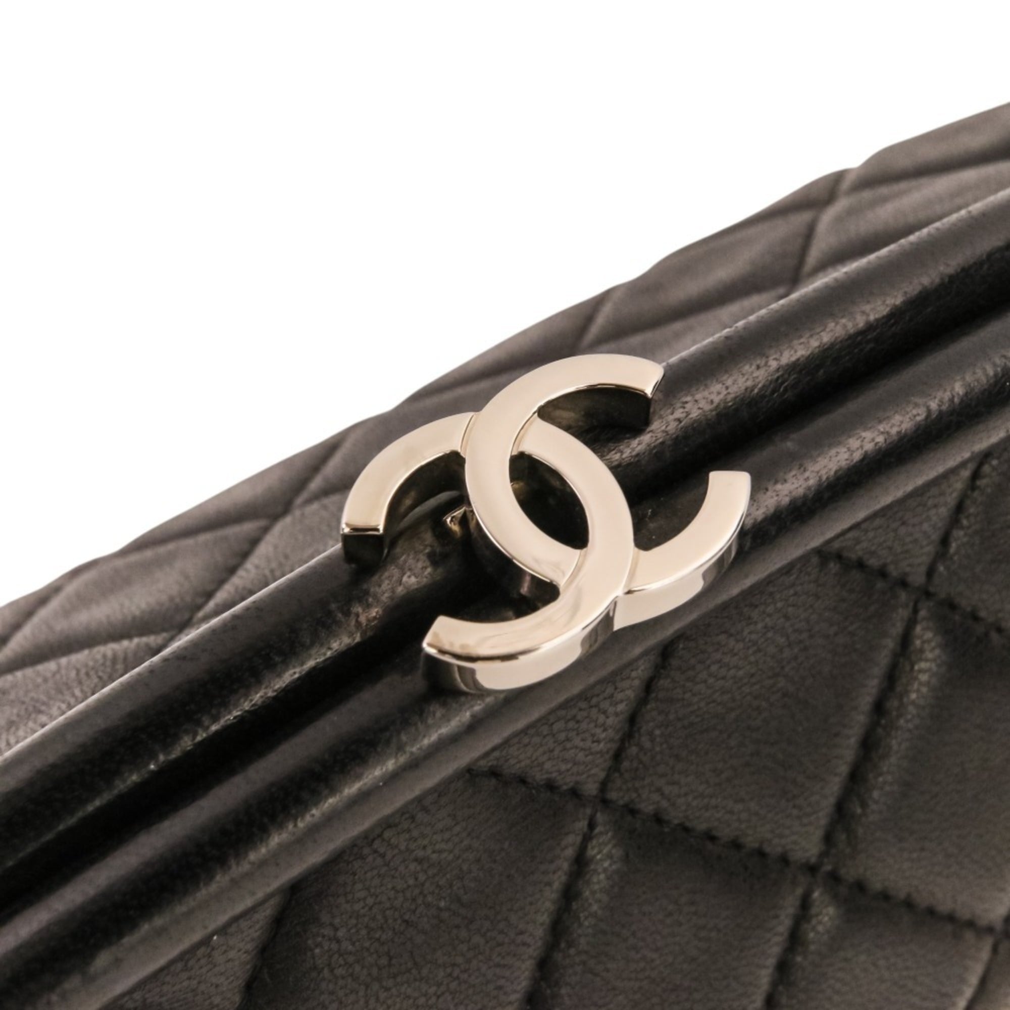 CHANEL Timeless Quilted Coco Mark Leather Clasp Clutch Bag, Black, Women's — Like New