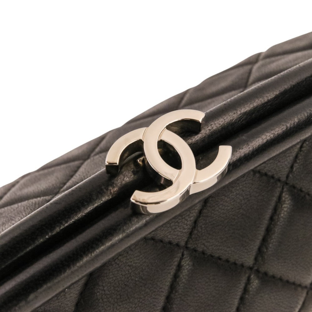 CHANEL Timeless Quilted Coco Mark Leather Clasp Clutch Bag, Black, Women's — Like New