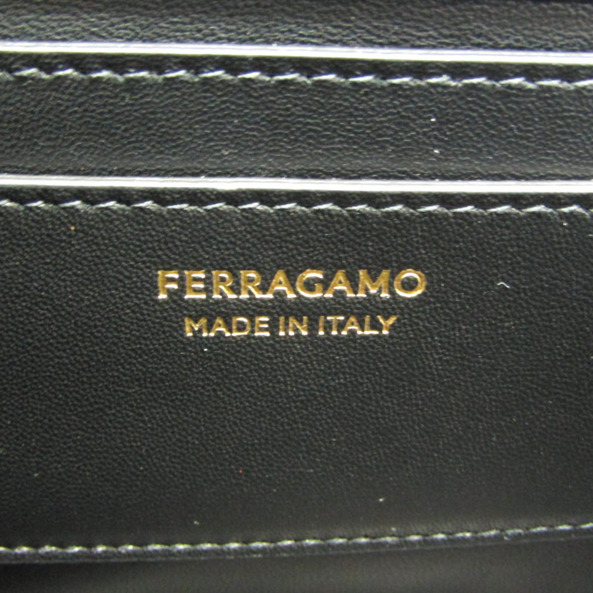 Salvatore Ferragamo Gancini Wanda AU-21 3485 Women's Leather Handbag,Shoulder Bag Black — Like New