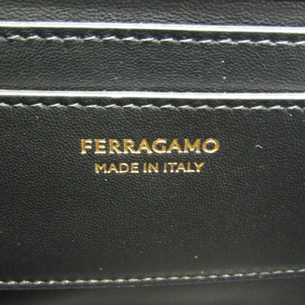 Salvatore Ferragamo Gancini Wanda AU-21 3485 Women's Leather Handbag,Shoulder Bag Black — Like New