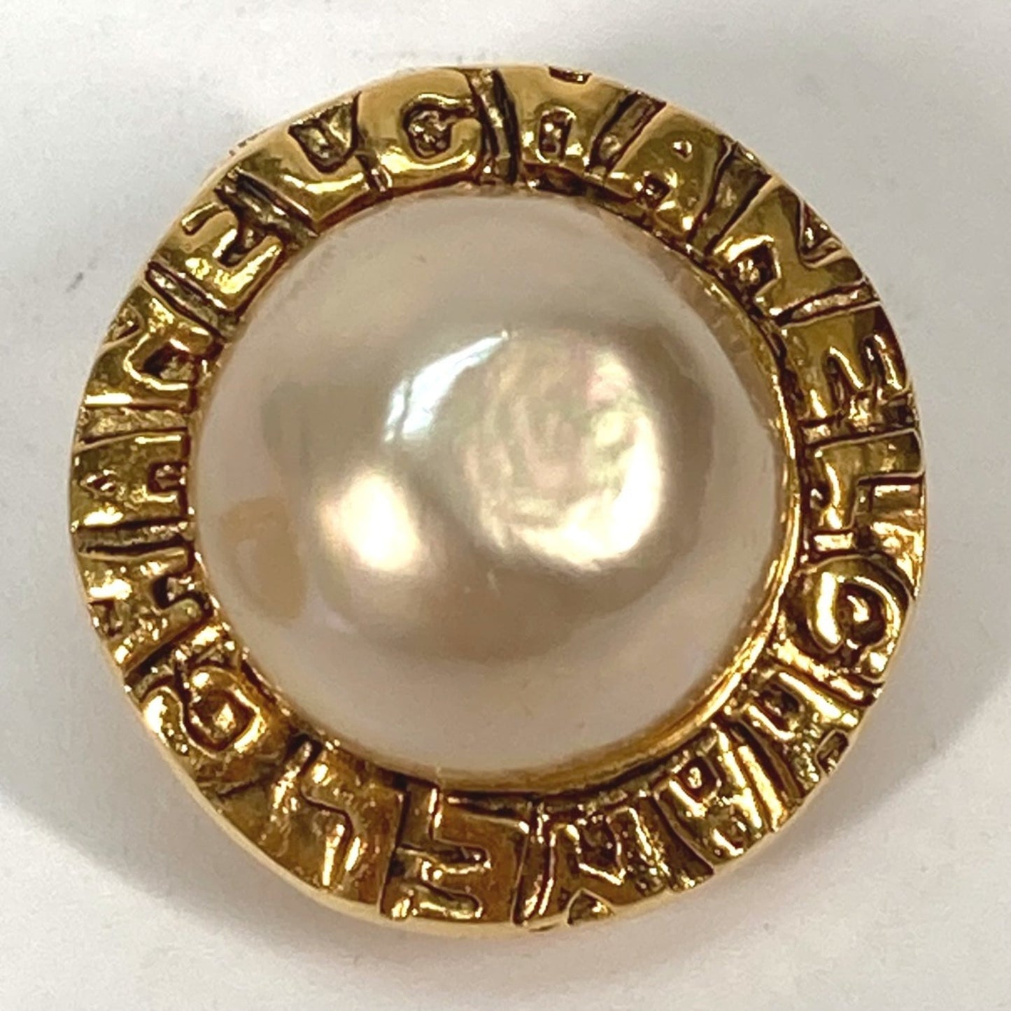 CHANEL Vintage Round Logo Faux Pearl Earrings, Metal, Women's, Gold