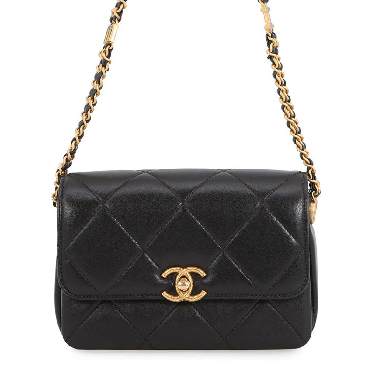 Chanel Chain Shoulder Bag Matelassé Mini Flap Coco Mark Lambskin AS4862 CHANEL Handbag Black Women's — Like New
