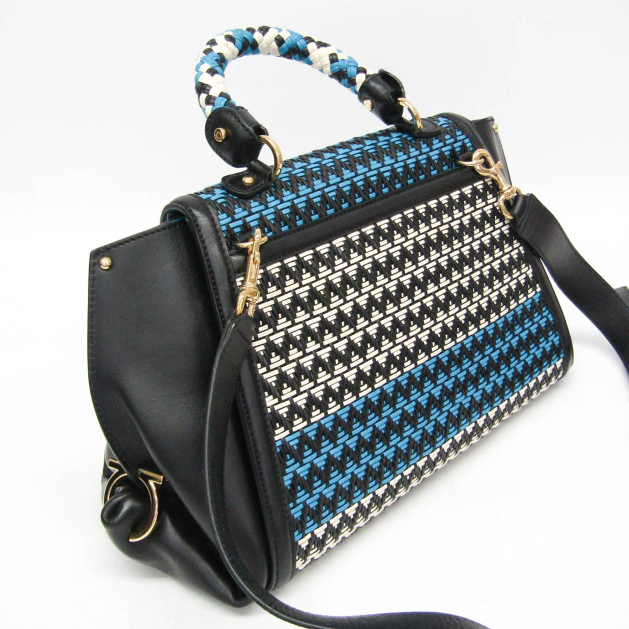 Salvatore Ferragamo Gancini Sophia DH-21 G175 Women's Leather Handbag,Shoulder Bag Black,Blue,White — Like New