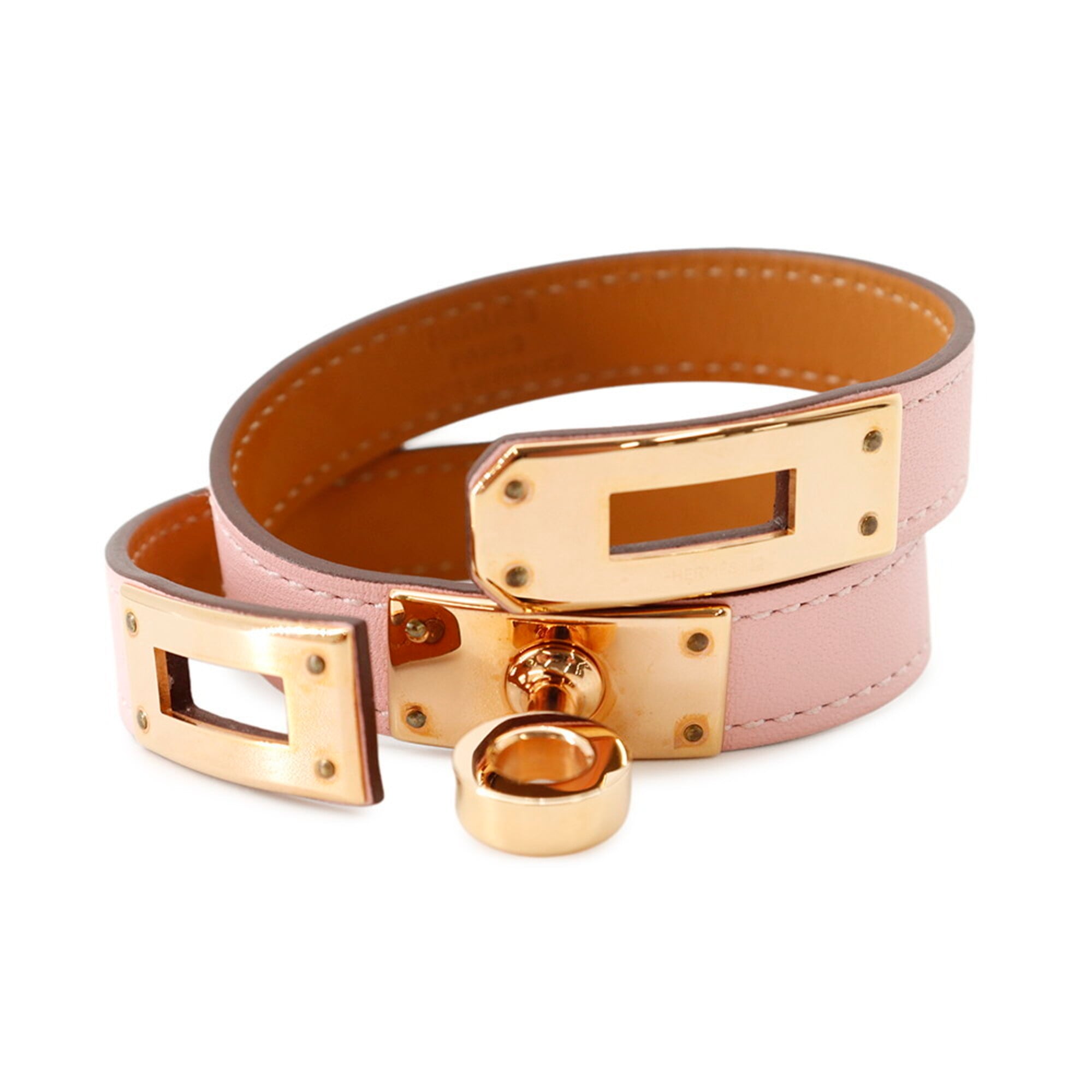 Hermes Kelly Double Tour Bracelet, Rose Sakura Pink Swift Leather, U Stamp, Size T2 — Like New