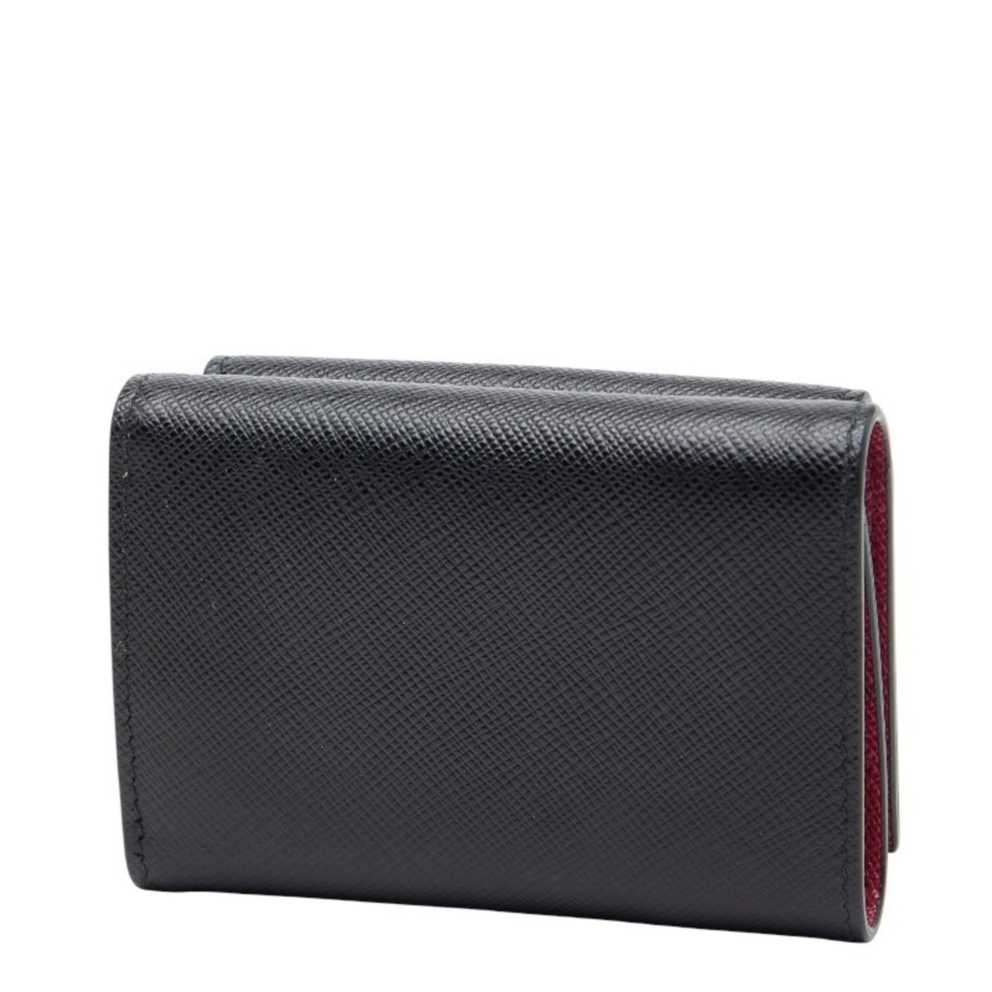 Prada Logo Tri-fold Wallet 1MH021 Black Sapphire Leather Women's PRADA