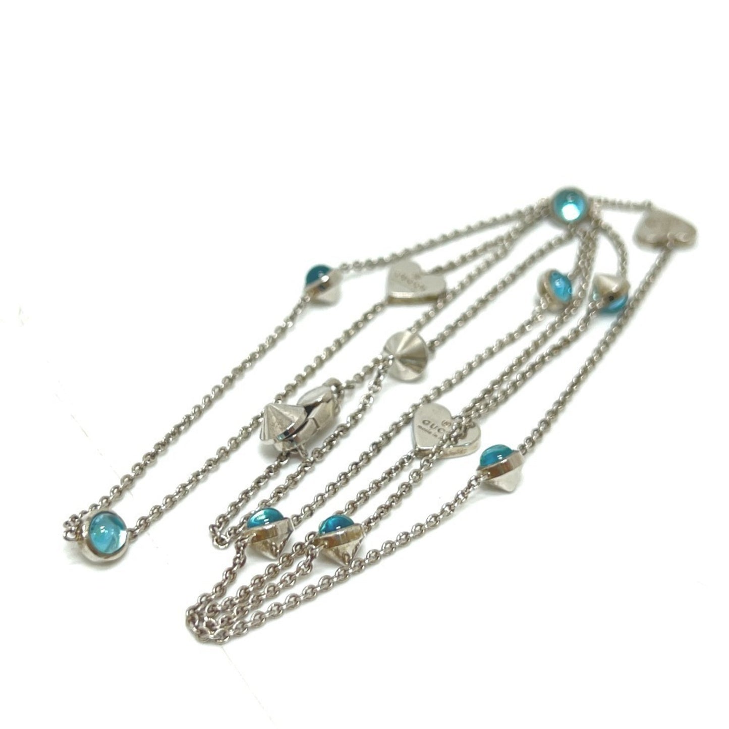 GUCCI Blue Topaz Heart Chain Long Necklace in SV925 Silver for Women