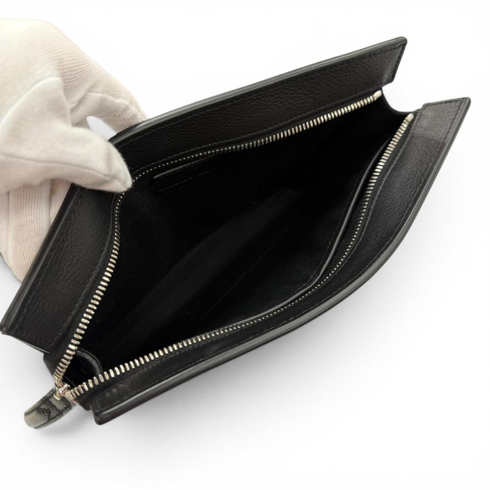 Salvatore Ferragamo leather clutch bag, black, made in Italy, men's, with box and dust bag — Like New
