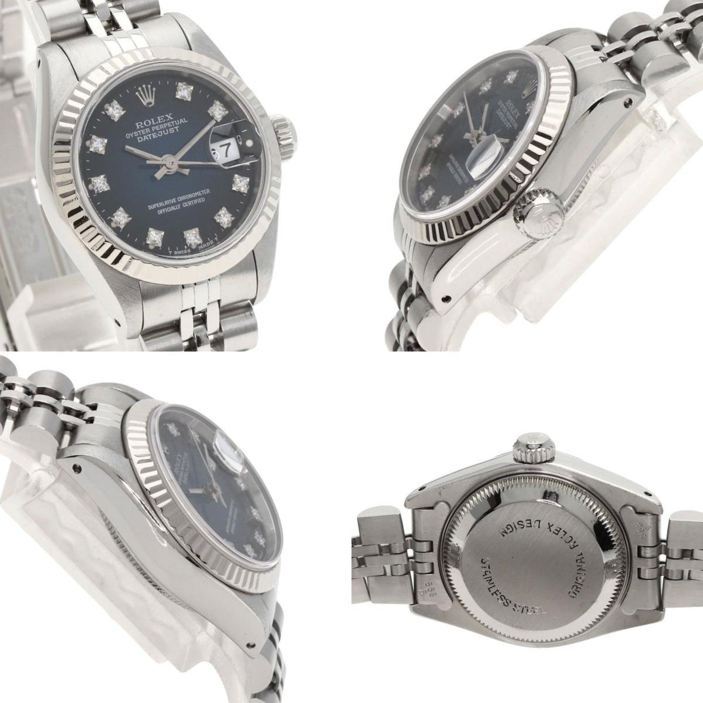 Rolex 69174G Datejust 10P Diamond Blue Gradient Watch Stainless Steel SS K18WG Ladies ROLEX