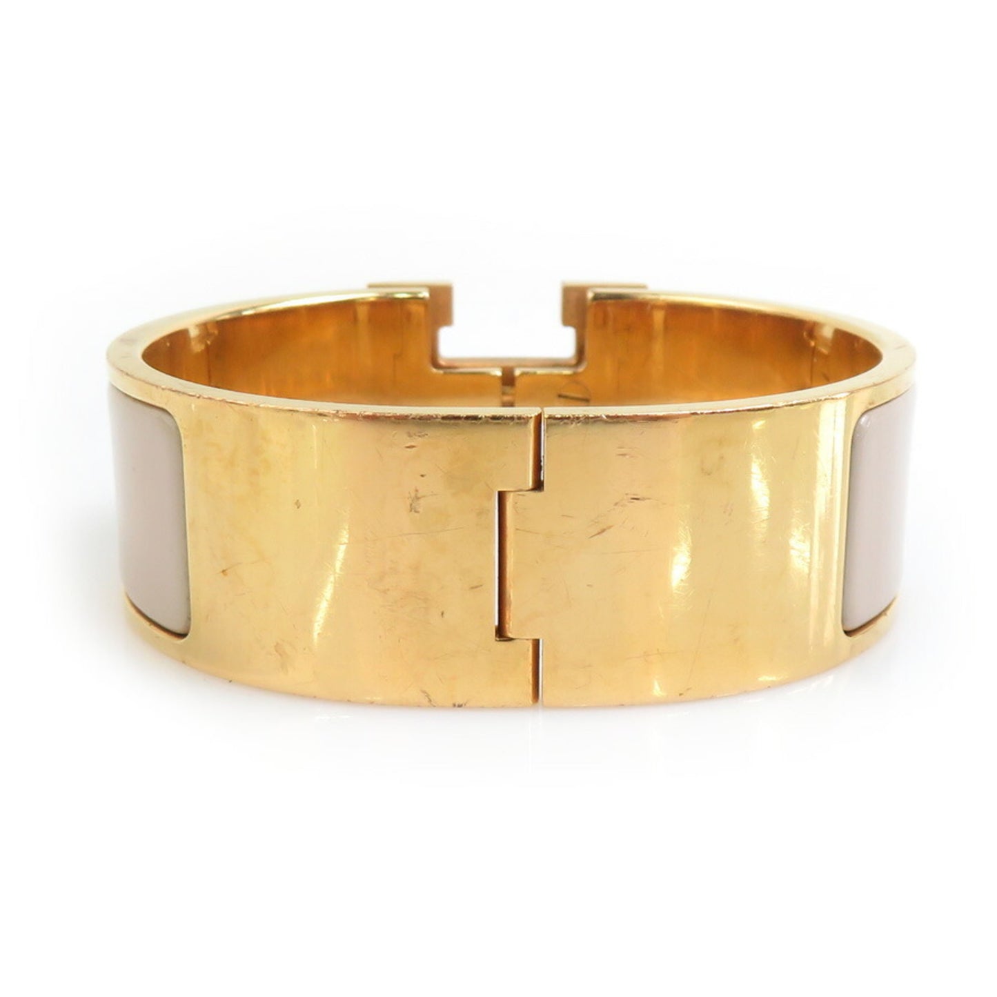 Hermes Hermès Click-Clack Bangle Bracelet in Metal, Enamel, Gold, and Greige for Women (e60789a)
