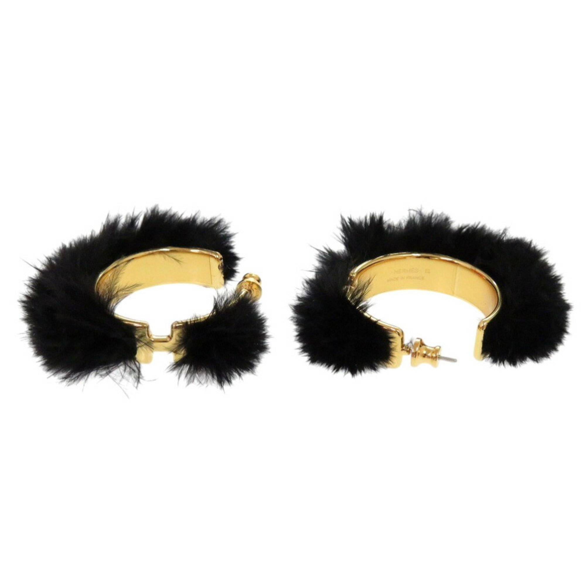 Unused Hermes Olympe/Faubourg Circus H100055F 01 Metal Feather Black Earrings 1055HERMES — New - Store Return