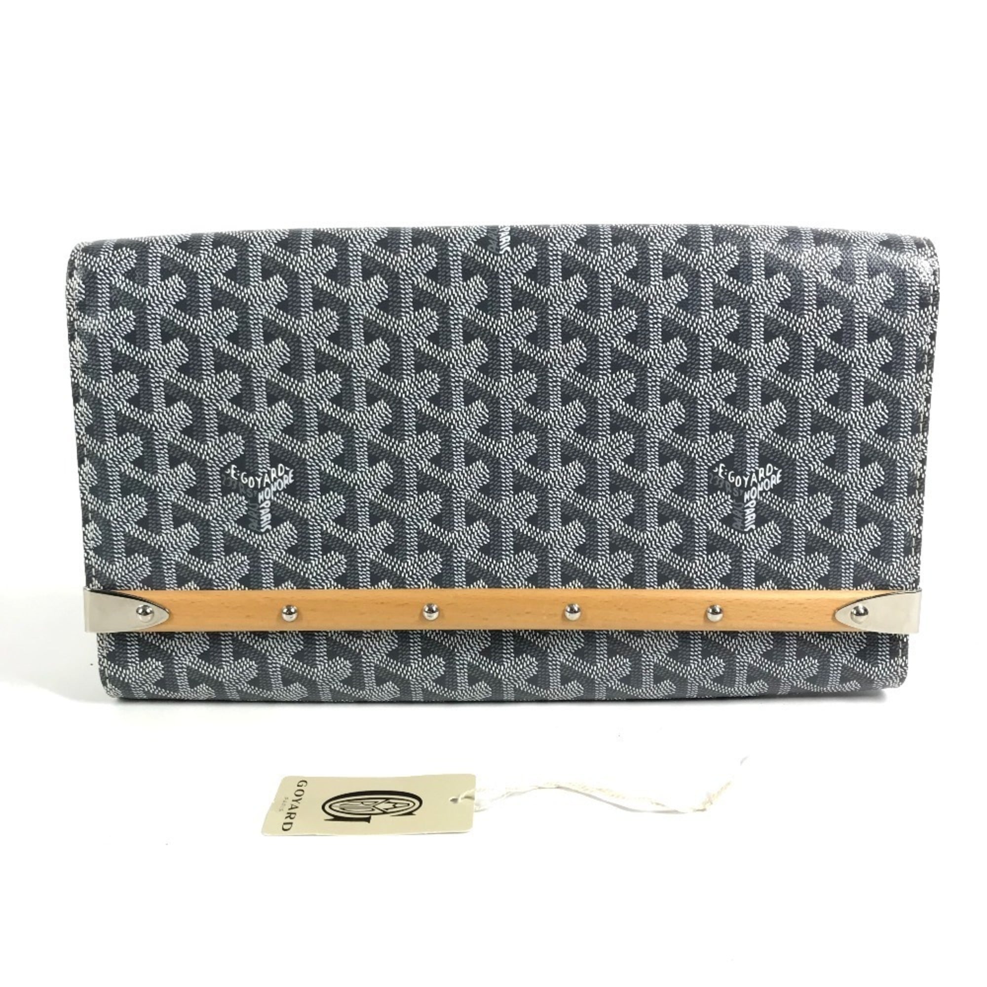 GOYARD Monte Carlo Bag, Flap Handbag, Pouch, Clutch Leather, Men's/Women's, Gray, Like New — Like New