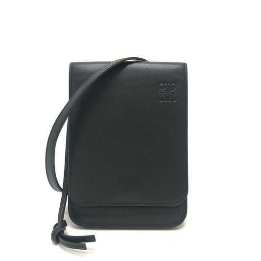 LOEWE Logo Gusset Flat Crossbody Pochette Shoulder Bag Leather Women's Black
