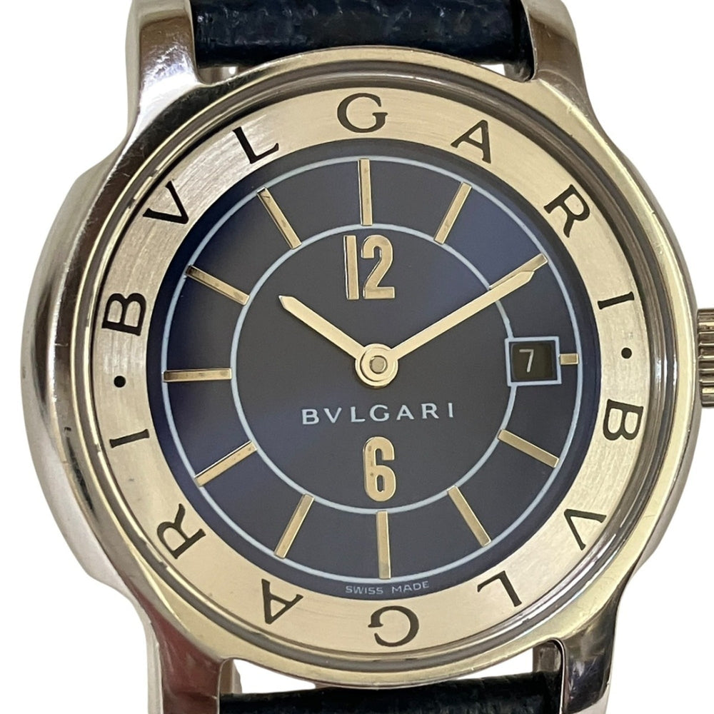 Bulgari BVLGARI Solotempo watch, total weight 24.3g, stainless steel, genuine leather strap, quartz movement, blue dial, ST29S — Good