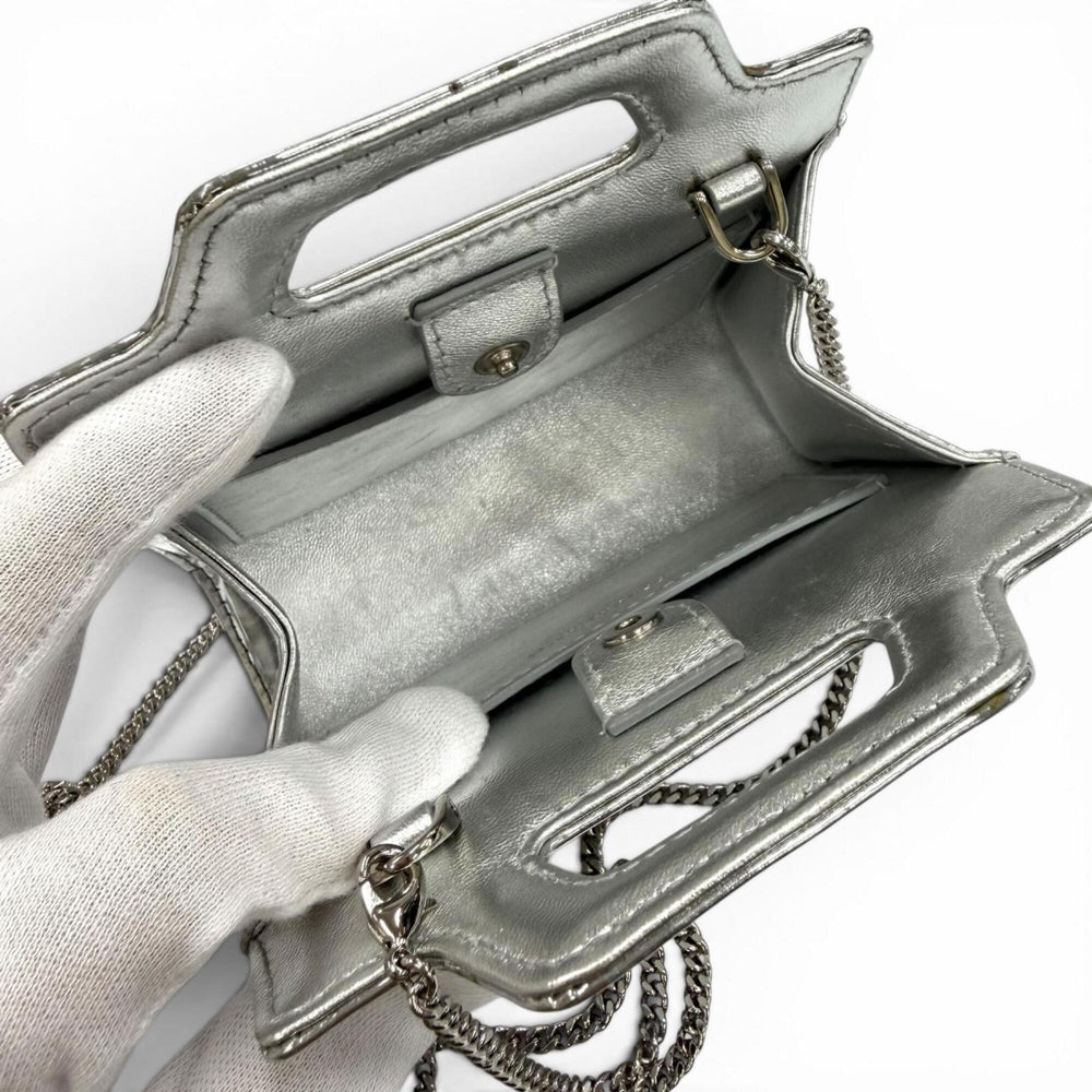Salvatore Ferragamo FERRAGAMO Wanda Mini Gancini Leather 2-Way Chain Shoulder Pouch Bag, Silver, Made in Italy, Women's, with Dust Bag — Like New