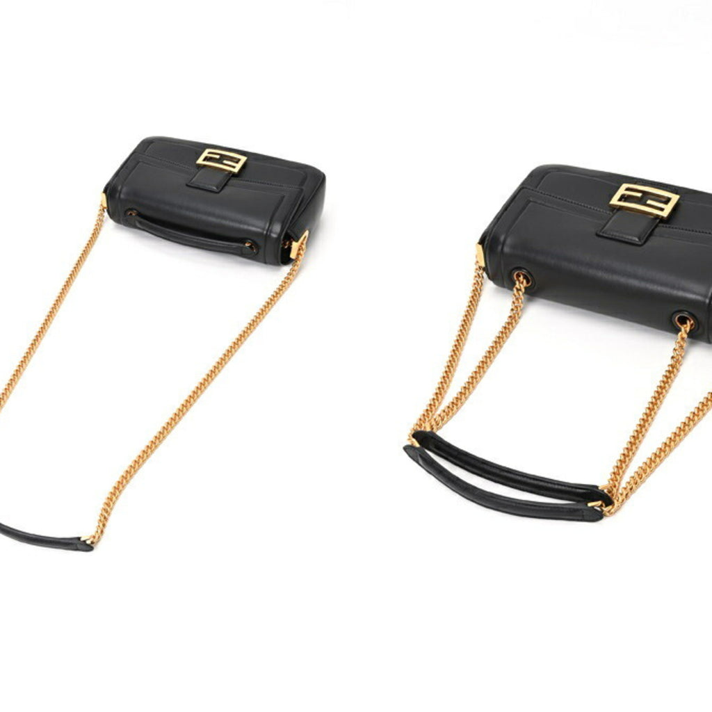 FENDI Baguette Chain Shoulder 8BR783 Leather Black S-157022