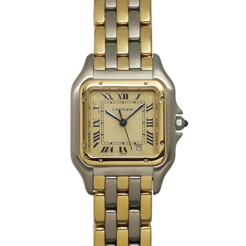 Cartier Panthère MM 3-Row Date Two-Tone Watch 83083244 Boys' Ivory YG Yellow Gold Quartz — Like New