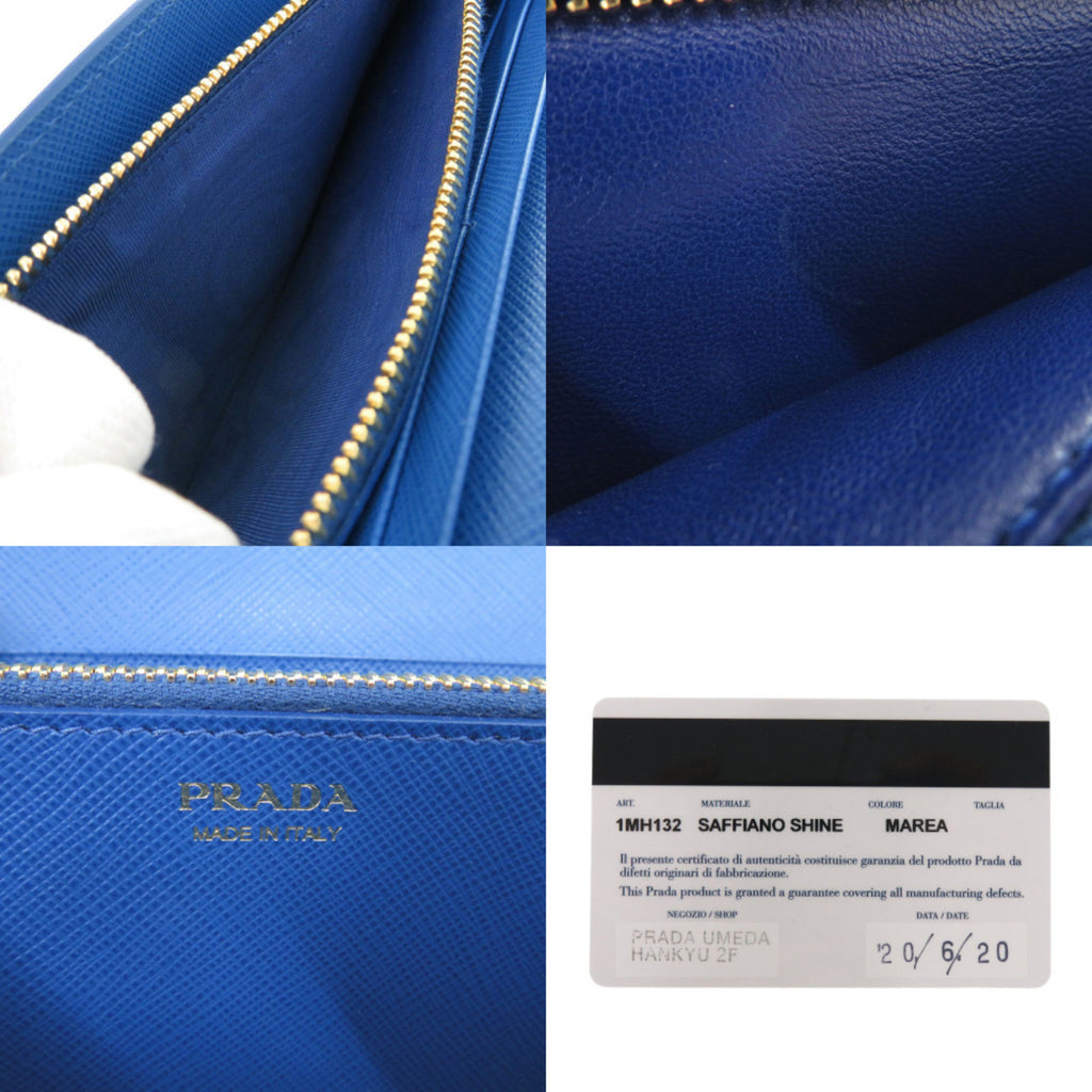 Prada 1MH132 Saffiano Shine Leather Blue Long Wallet 0350 PRADA