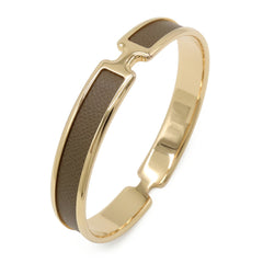 HERMES Olympe Bracelet Bangle Yellow Gold Plated Leather Greige Golden — Like New