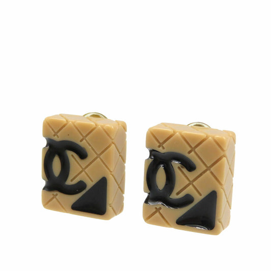 Chanel Cambon Line Coco Mark Plastic GP Beige Black Earrings 0171CHANEL