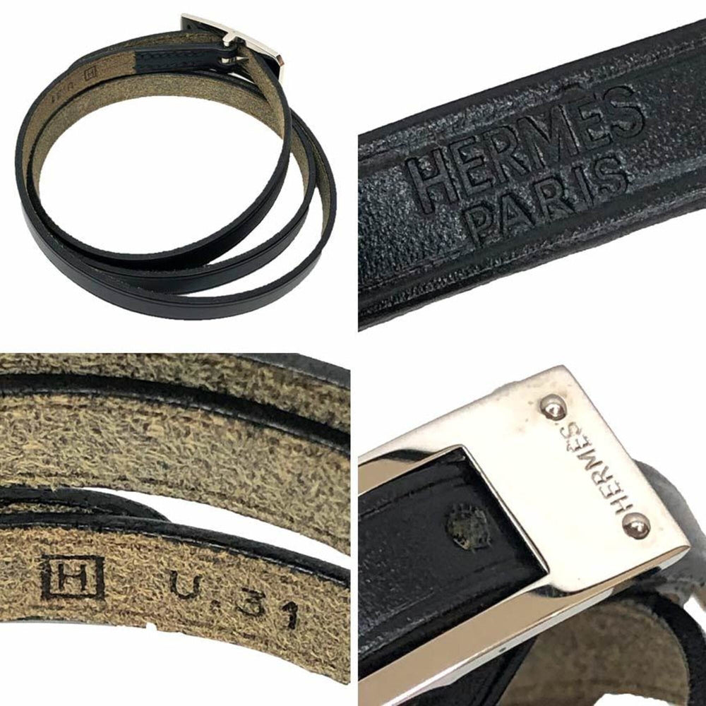 Hermes HERMES Leather Bracelet Choker Kelly Ardion Black □H Stamp — Like New