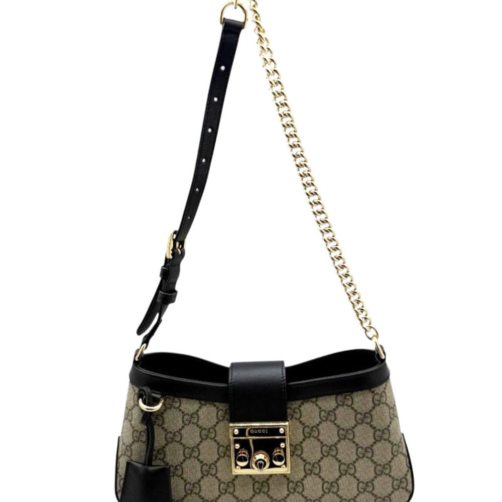 GUCCI GG Supreme Padlock Small Leather Shoulder Bag Chain for Women (Beige/Black, 811705) — Like New