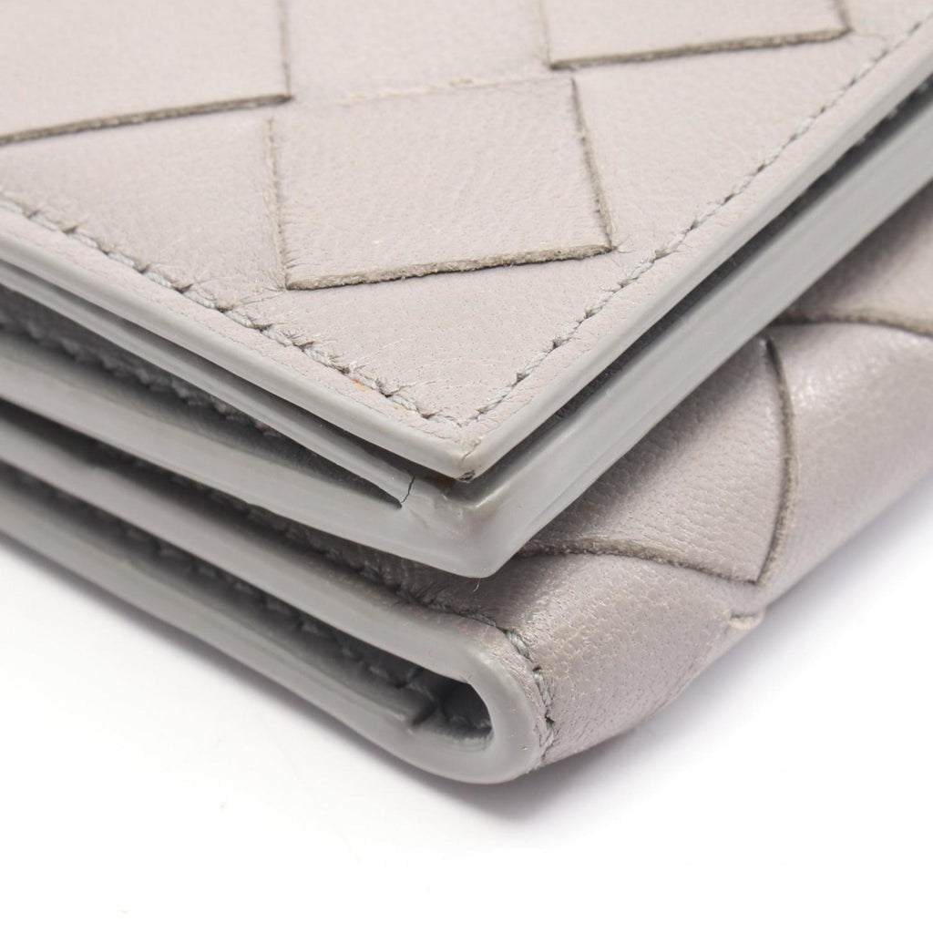Bottega Veneta Intrecciato Tri-fold Wallet, Leather, Women's, Gray