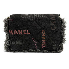 CHANEL Coco Mark Mini Matelassé Denim Leather Chain Fringe Bag Shoulder Black Multi Made in France Women's with Box and Dust — Like New