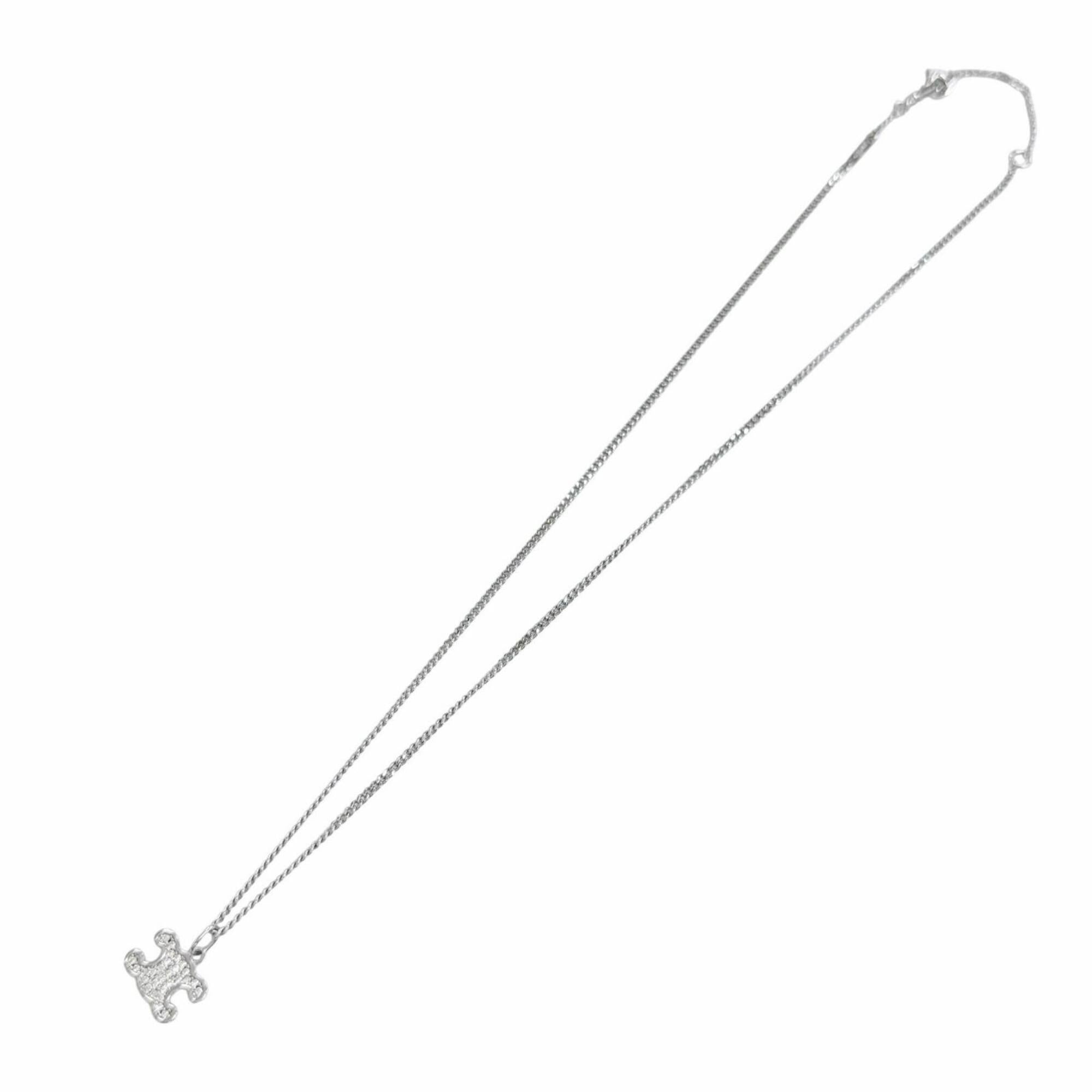 CELINE 460GB6BZI Triomphe Rhinestone Necklace, Silver, Made in Italy, Women's, with Box and Dust Bag — Like New