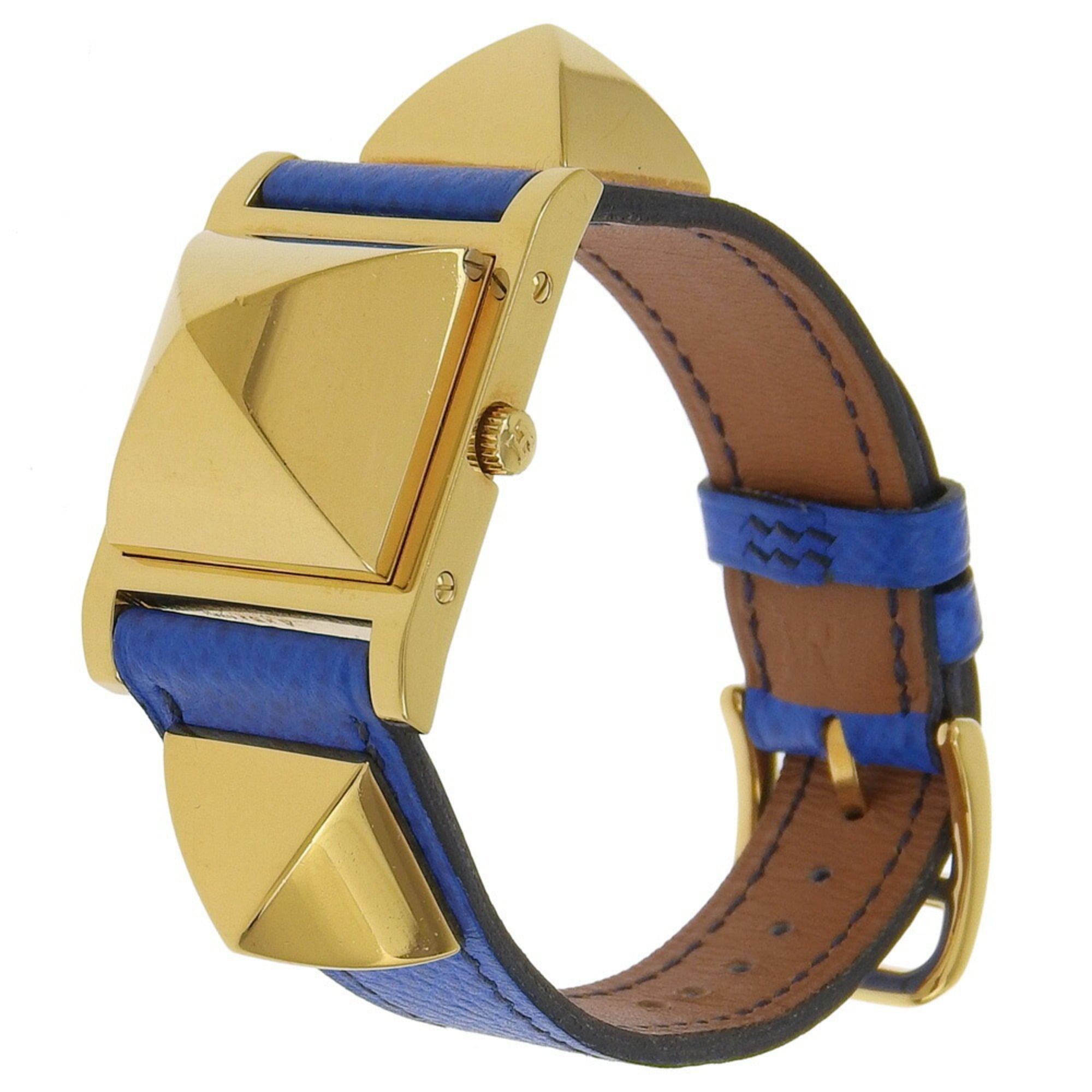Hermes HERMES Medor Watch Gold Plated x Embossed Leather 1994 Quartz Analog Display White Dial Ladies — Very Good