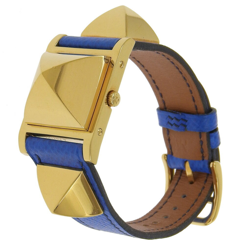 Hermes HERMES Medor Watch Gold Plated x Embossed Leather 1994 Quartz Analog Display White Dial Ladies — Very Good