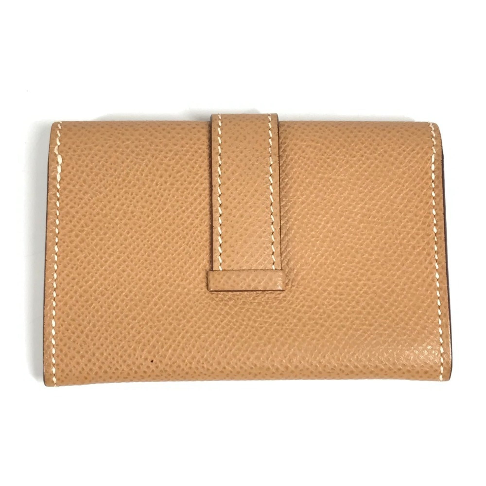 HERMES Bearn H logo flap coin purse wallet, Epson, men's and women's, beige